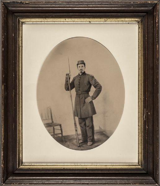 Impressive Hand-Painted Photograph of Civil War Sergeant