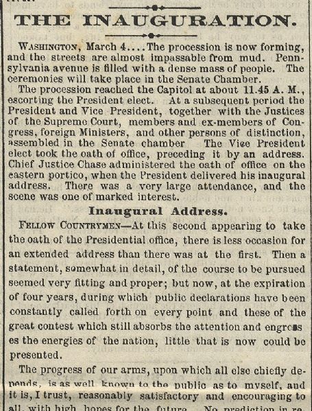 Confederate Paper Reports the Inauguration of Lincoln, An Assassination Attempt Foiled, and The Confederate Congress in Panic