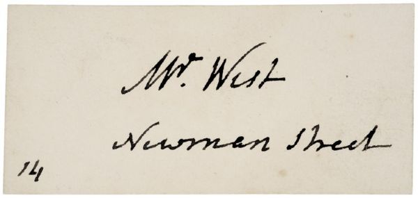 Artist Benjamin West's Personal Visiting Card