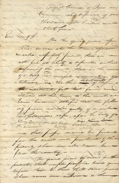 1834 Rape Case Court Document