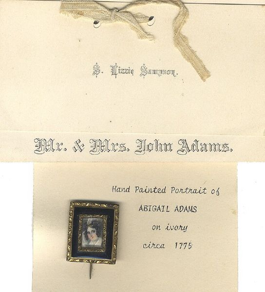 First Lady Abigail Adams painting on Ivory pin and place card