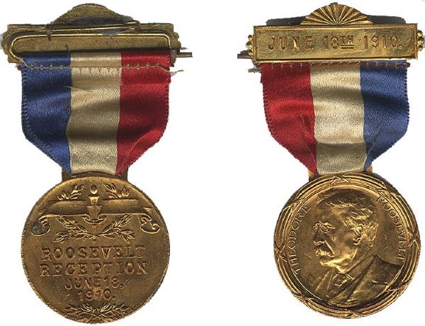 Theodore Roosevelt Reception medal issued June 1910 after returning from Africa