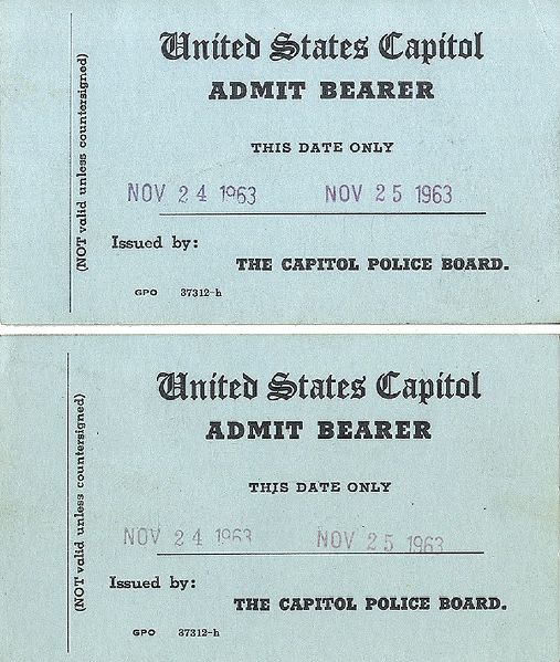 Press Passes to attended The Capitol Building while President Kennedy's body lay in state