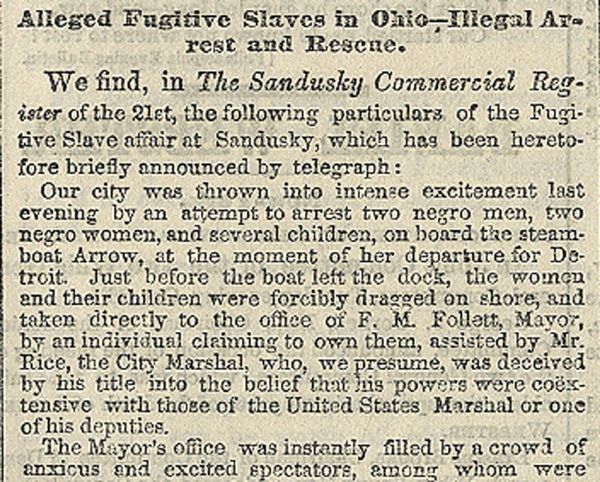 The Fugitive Slaves Escape Sandusky Ohio