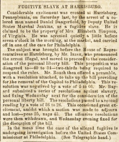 Fugitive Slave Arrested in Harrisburg