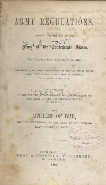 Confederate Army Regs Owned by Captain Zacharie