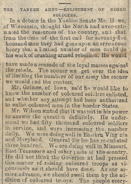 The Richmond Examiner Reports On The North's Enlistment of Negro Soldiers. 