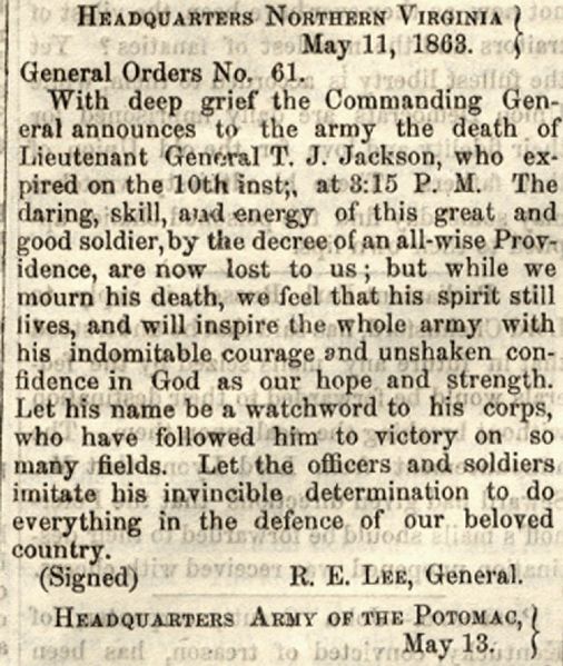 General Robert E. Lee Announces the Death of Stonewall Jackson