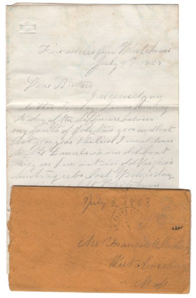 Rare July 2, 1863 Battle of Baltimore Cross Roads, Virginia Letter. 