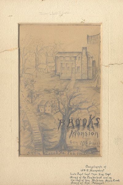 War-date Officer's Pencil Sketch of Brook's Station, Virginia Winter 1863.
