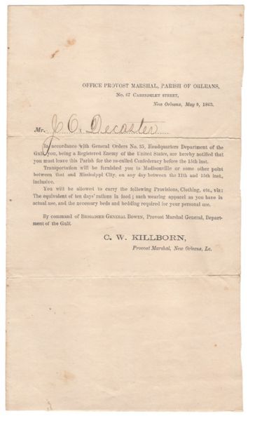 General Order No. 35....A registered enemy of the United States asked to leave New Orleans during the Civil War