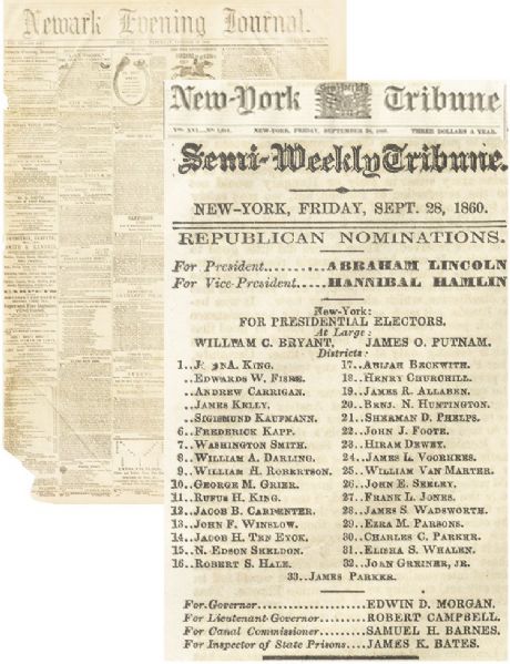 New York Paper Supports Lincoln & New Jersey Paper Supports Breckinridge