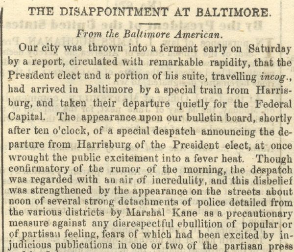 Lincoln Slips Through Baltimore Incognito 
