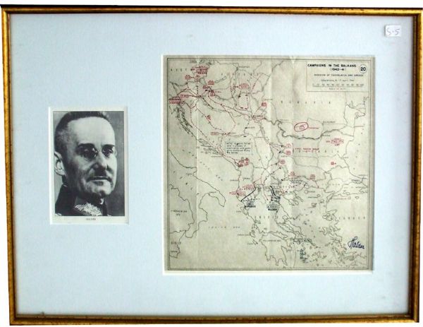 Nazi General Franz Halder Signed Map of the Balkans Campaign