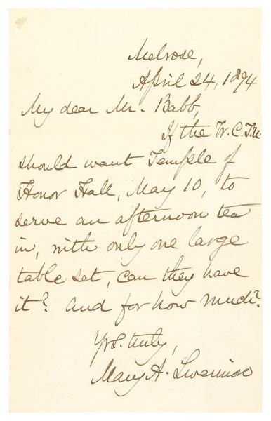 Suffragette “Mary A Livermore” Autograph Letter Signed