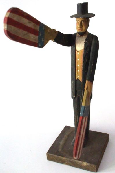 Early Abraham Lincoln Whirley Wig Folk Art Carving.