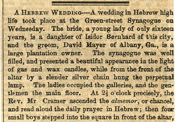 An Early New York City Hebrew Wedding - 1860