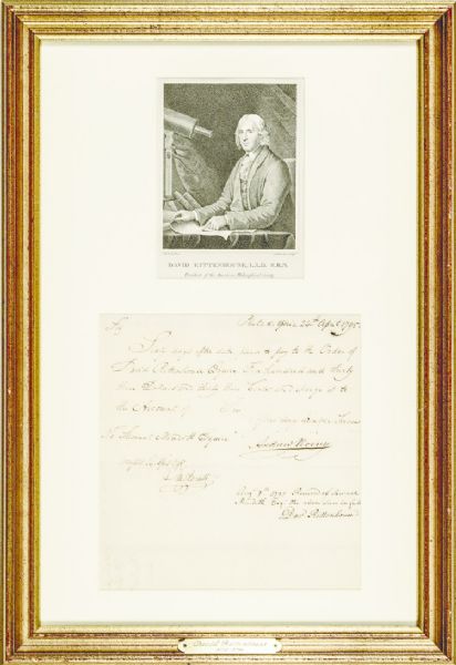 David Rittenhouse Signed Receipt From Samuel Meredith On The Account of Valley Forge Officer Andrew Norny