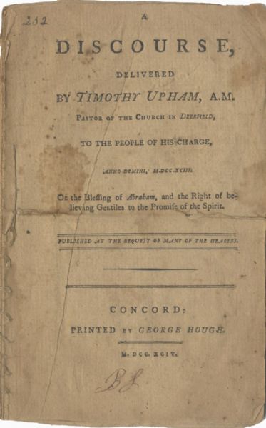 Early 1794 American Printing By Timothy Upham.