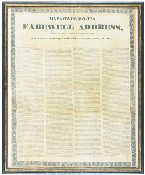 1832 Silk Broadside of Washington's Farewell Address