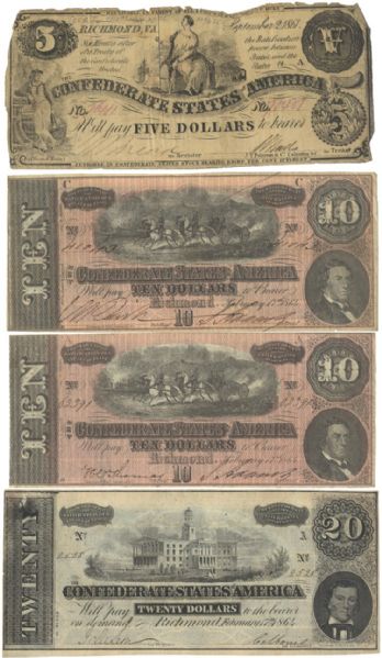 Four Confederate Bills