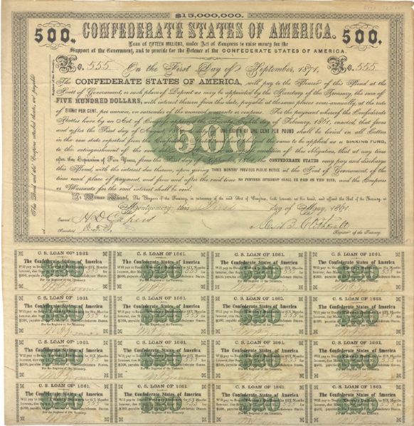 Confederate Bond Issued From the First Capital, Montgomery