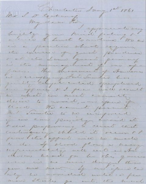 Letter From Charleston - “We cannot permit Fort Sumter to be reinforced”