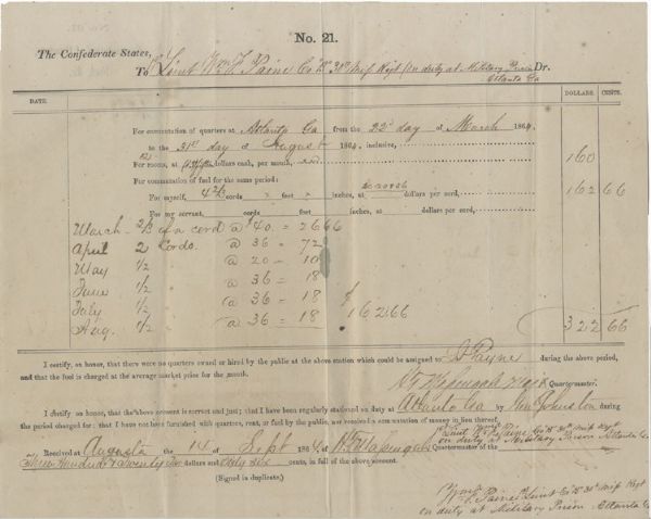 September 1864 Atlanta Prison Document