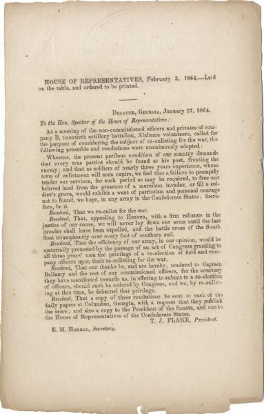 Georgia Resolution - “...we will never lay down our arms until the last invader shall have been expelled, and the battle cross of the South float triumphantly over every foot of southern soil...