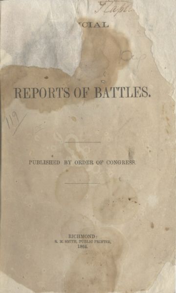 Damaged Copy of The Confederate Congress Reports the Battles