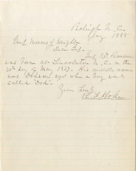 A Letter Involving Three Confederate Generals