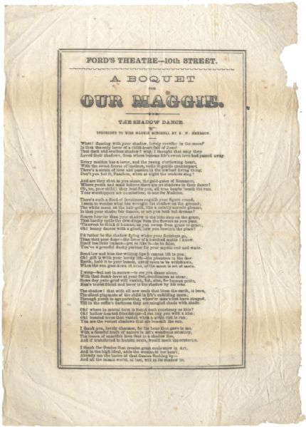 Ford's Theater Broadside Ralph Waldo Emerson Dedicates A Song To Maggie Mitchell.  