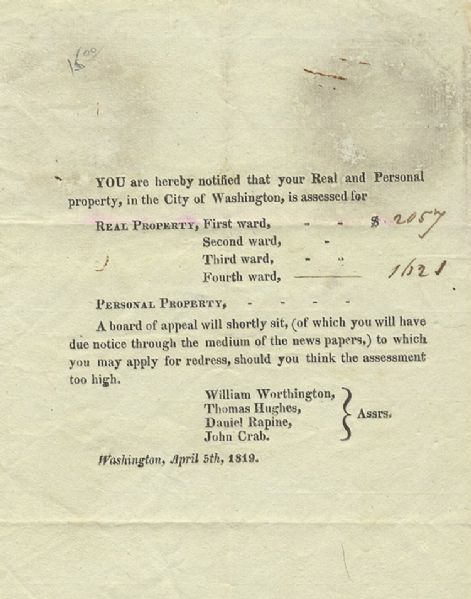 Early Washington DC Tax Document