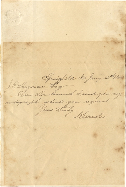 Scarce Lincoln Signed Letter as President Elect