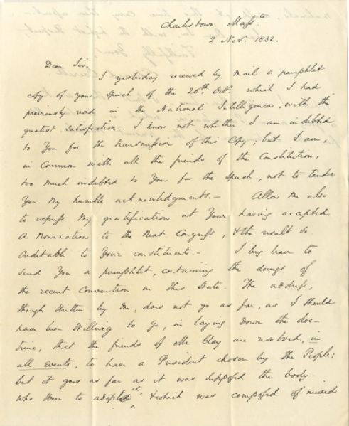 Congressman Edward Everett Writes To Newly Elected Congressman From Pennsylvania On The State Of The Country