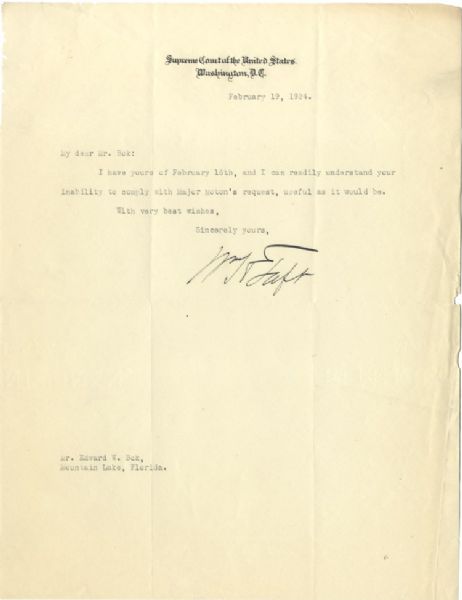 Taft Letter on Supreme Court Letterhead