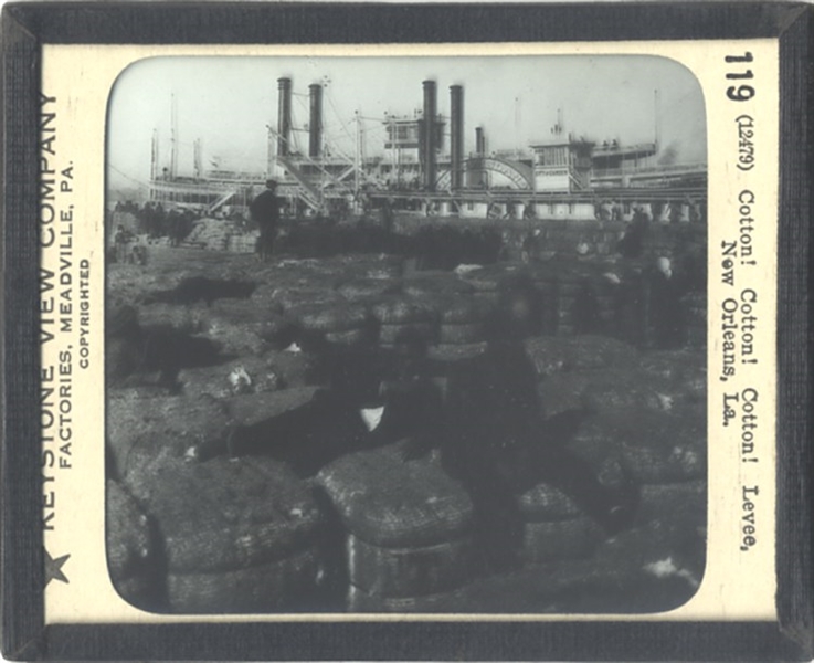 African Americans on bales of cotton in New Orleans