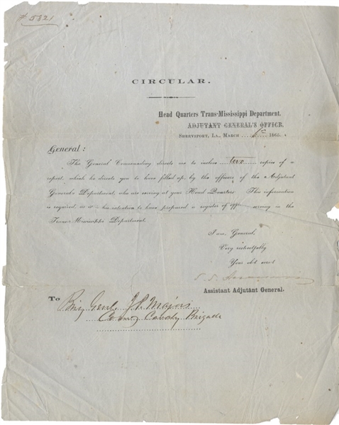 Rare 1865 Department of the Trans-Mississippi Confederate Military Document