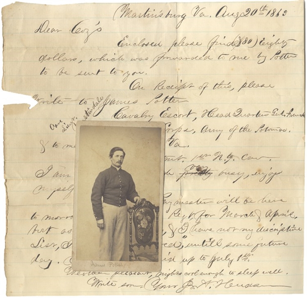 CDV Farrier James Potter & Letter From 1st New York (Lincoln) Cavalry