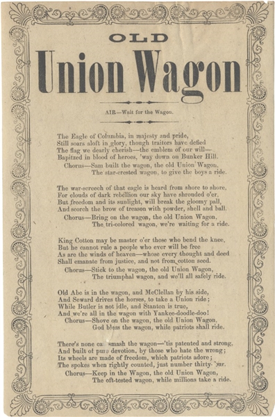 The Old Union Wagon Song Sheet.