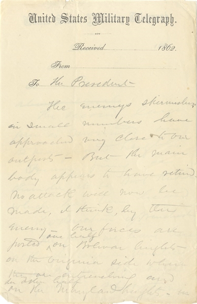 Watson sends a Telegram to President Lincoln Advising Military Positions