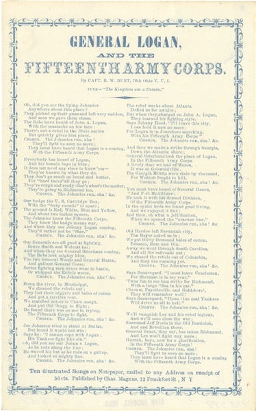 Magnus Song Sheet: General Logan & 15th Corps Song Sheet by Capt. Burt 76th Ohio Vols. 