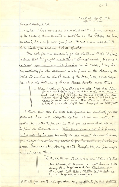 Alfred Hudson Guernsey Letter to General Joe Hooker