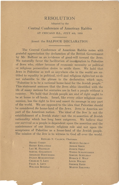 The American Rabbis Support The Balfour Declaration