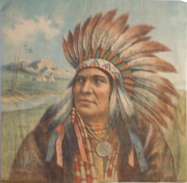 Unique American Indian Chief Chromolithograph on Cloth