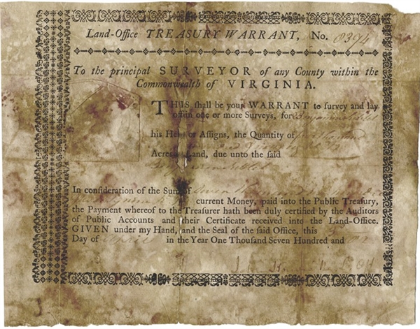 Virginia Treasury Warrant Issued During The Revolution