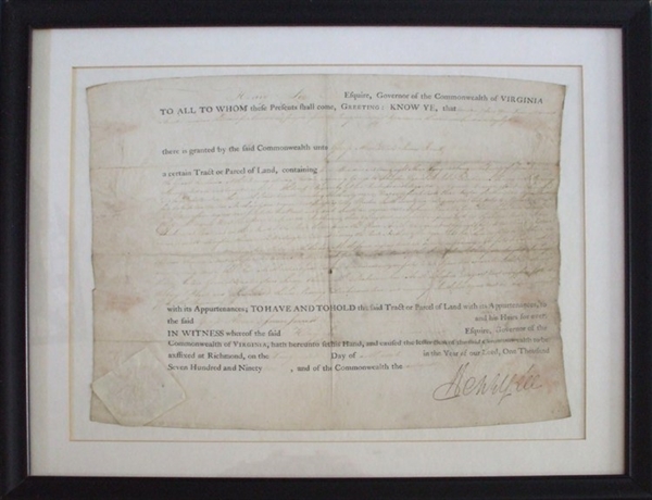 Governor Henry Lighthorse Lee Document