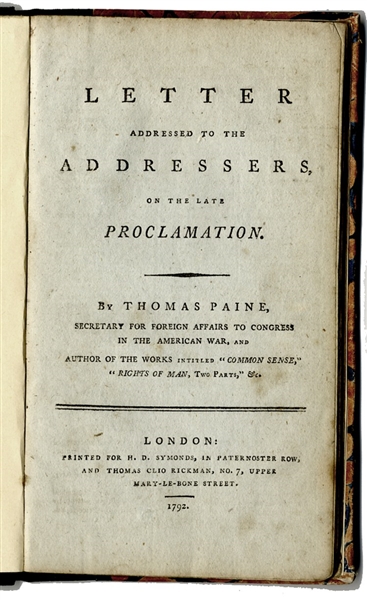 A Printed Letter by Thomas Paine
