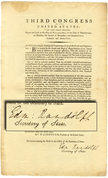 Manuscript Signed Artillerists Broadside Act of the 3rd Congress
