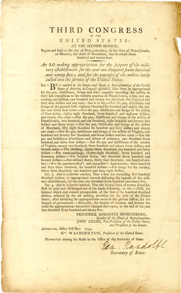Important Act Regarding The Whiskey Rebellion and is Signed by Edmund Randolph